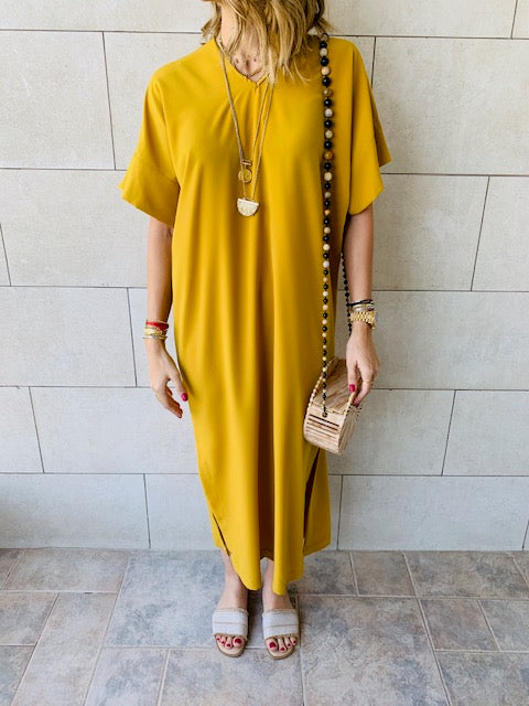 Mustard Side Slit Dress