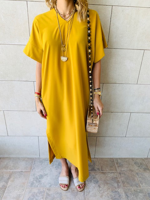 Mustard Side Slit Dress