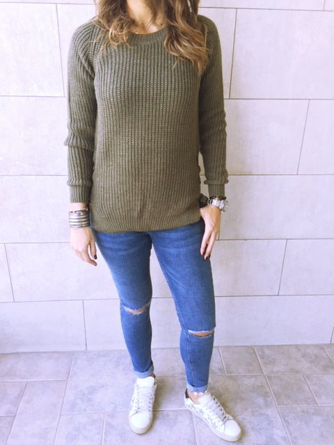 Olive Cable Tie Pullover