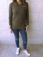 Olive Cable Tie Pullover