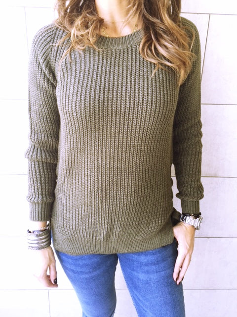 Olive Cable Tie Pullover