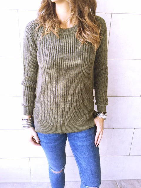 Olive Cable Tie Pullover