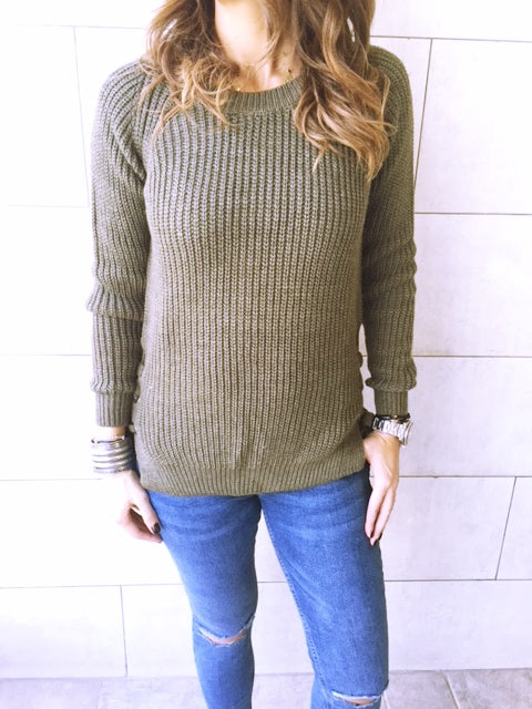 Olive Cable Tie Pullover
