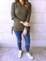 Olive Cable Tie Pullover