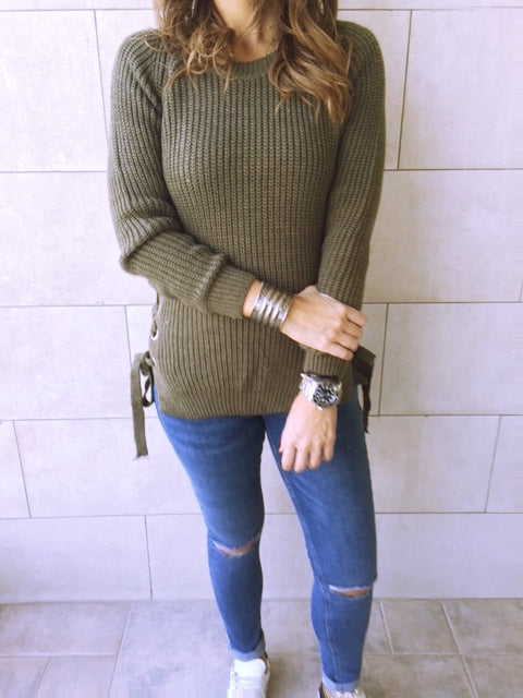 Olive Cable Tie Pullover