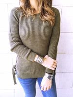 Olive Cable Tie Pullover