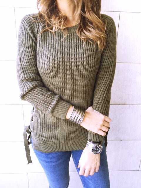 Olive Cable Tie Pullover