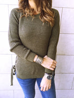 Olive Cable Tie Pullover