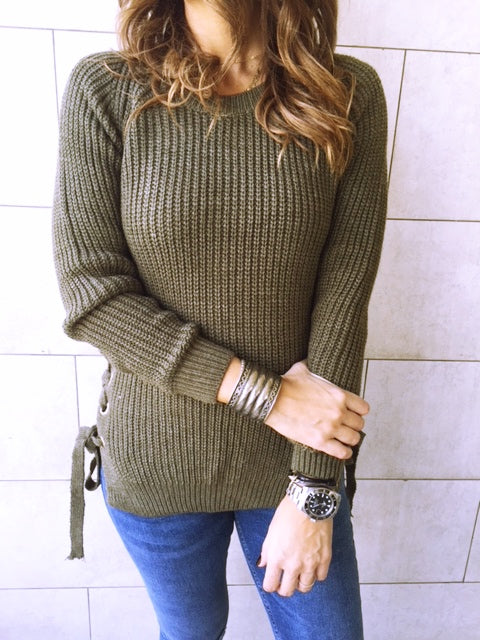 Olive Cable Tie Pullover
