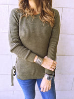 Olive Cable Tie Pullover