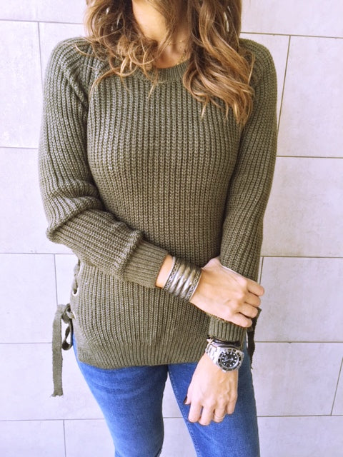Olive Cable Tie Pullover