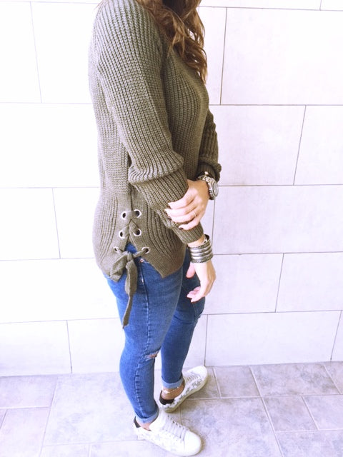 Olive Cable Tie Pullover