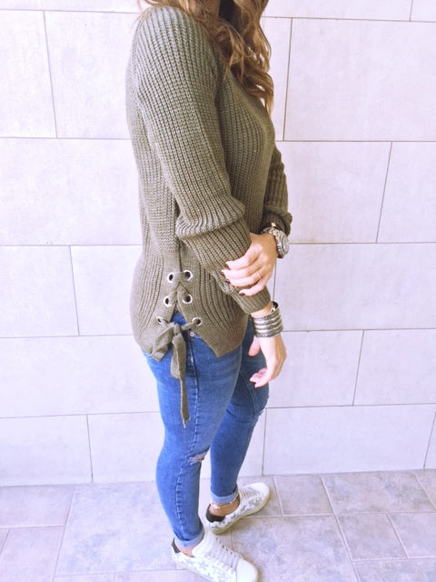 Olive Cable Tie Pullover