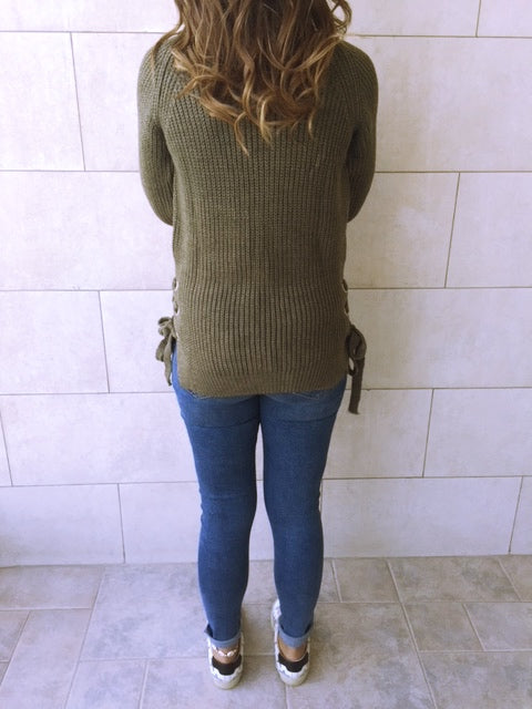 Olive Cable Tie Pullover