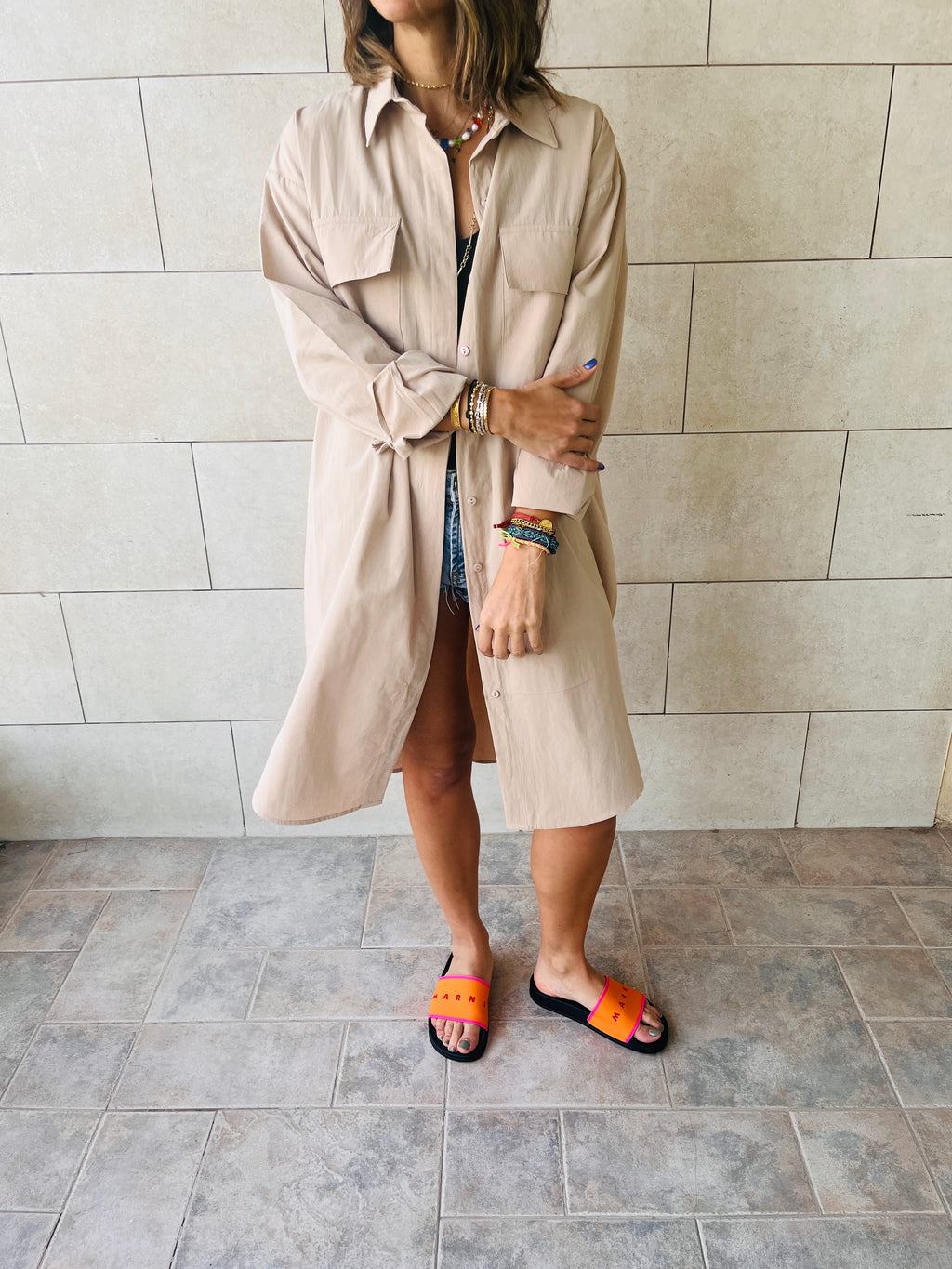 Beige Oversized Beach Shirt