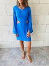 Blue Backless Linen Dress