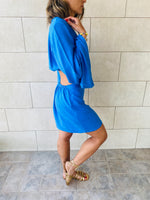 Blue Backless Linen Dress