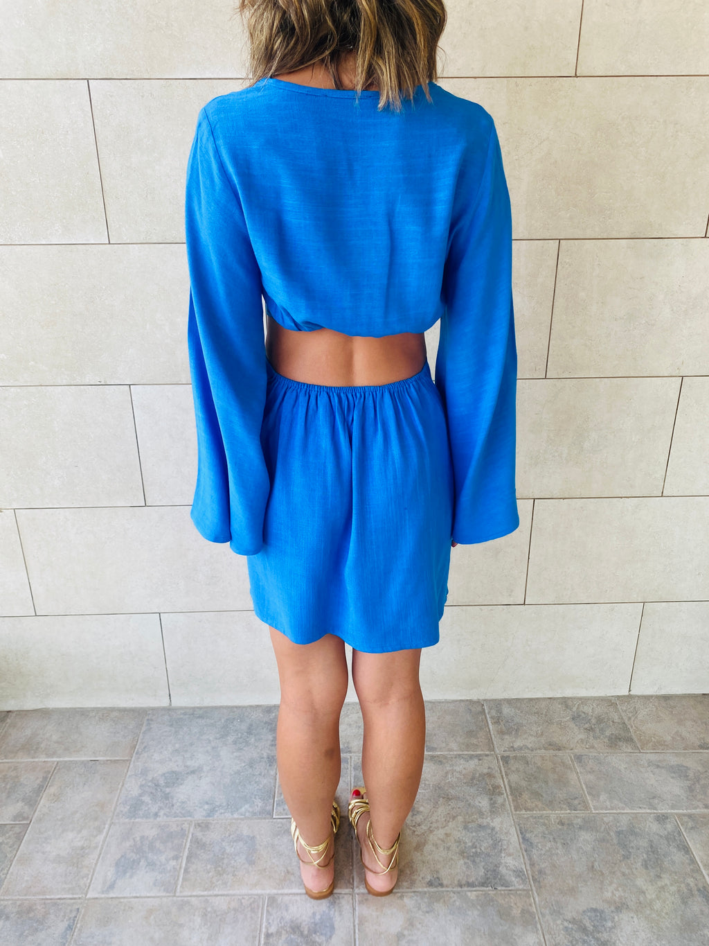 Blue Backless Linen Dress