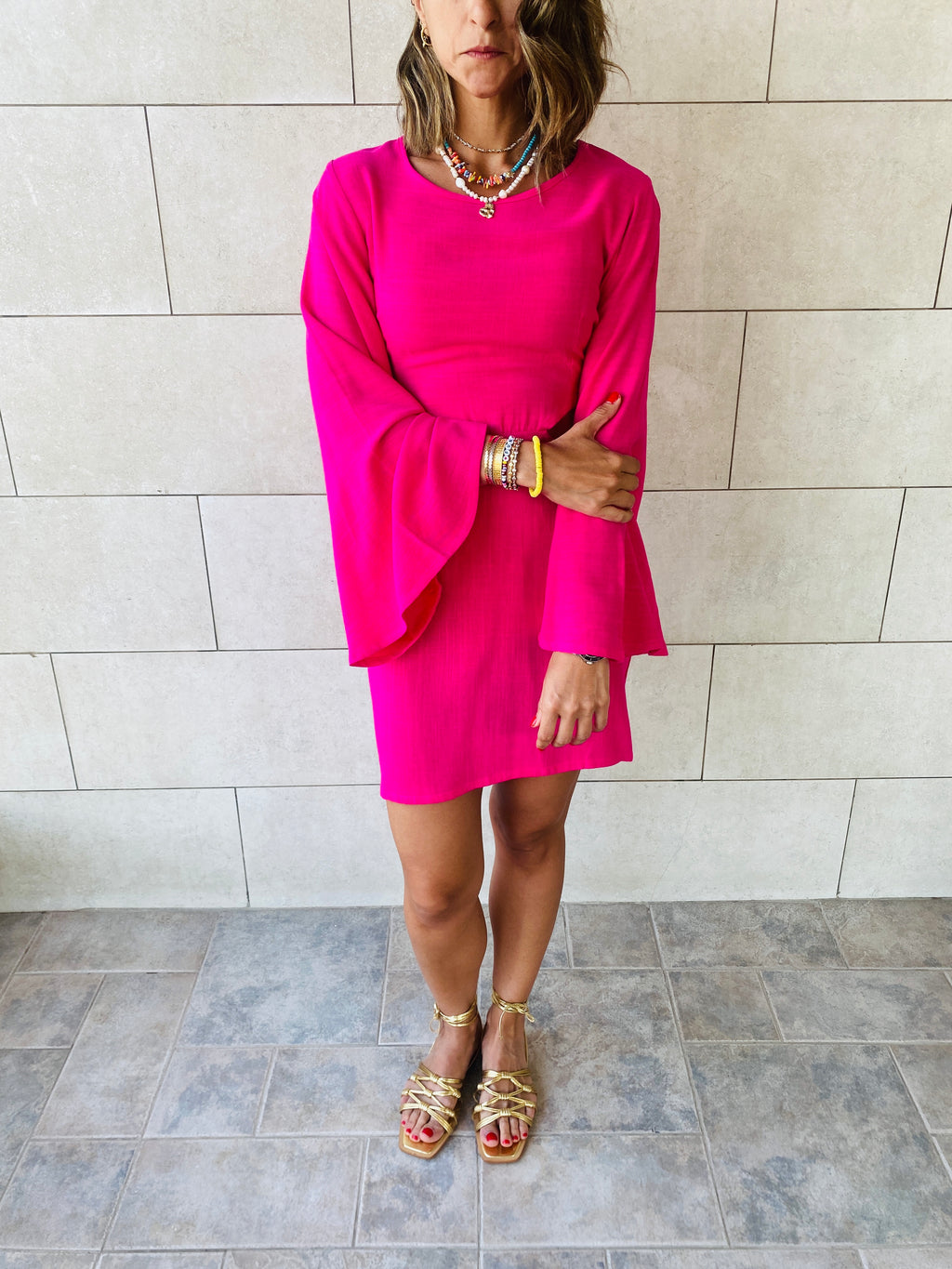 Fuchsia Backless Linen Dress