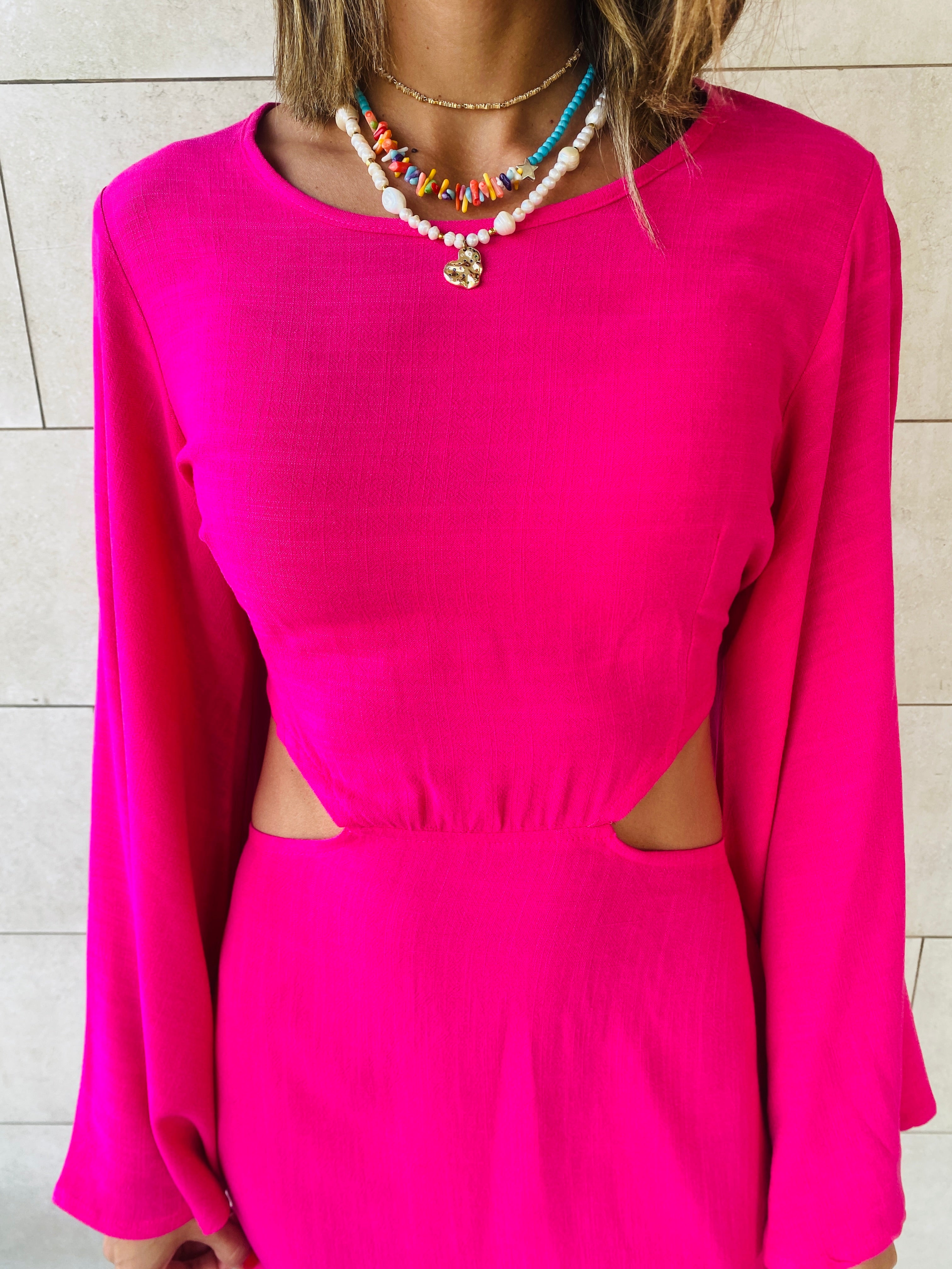 Fuchsia Backless Linen Dress