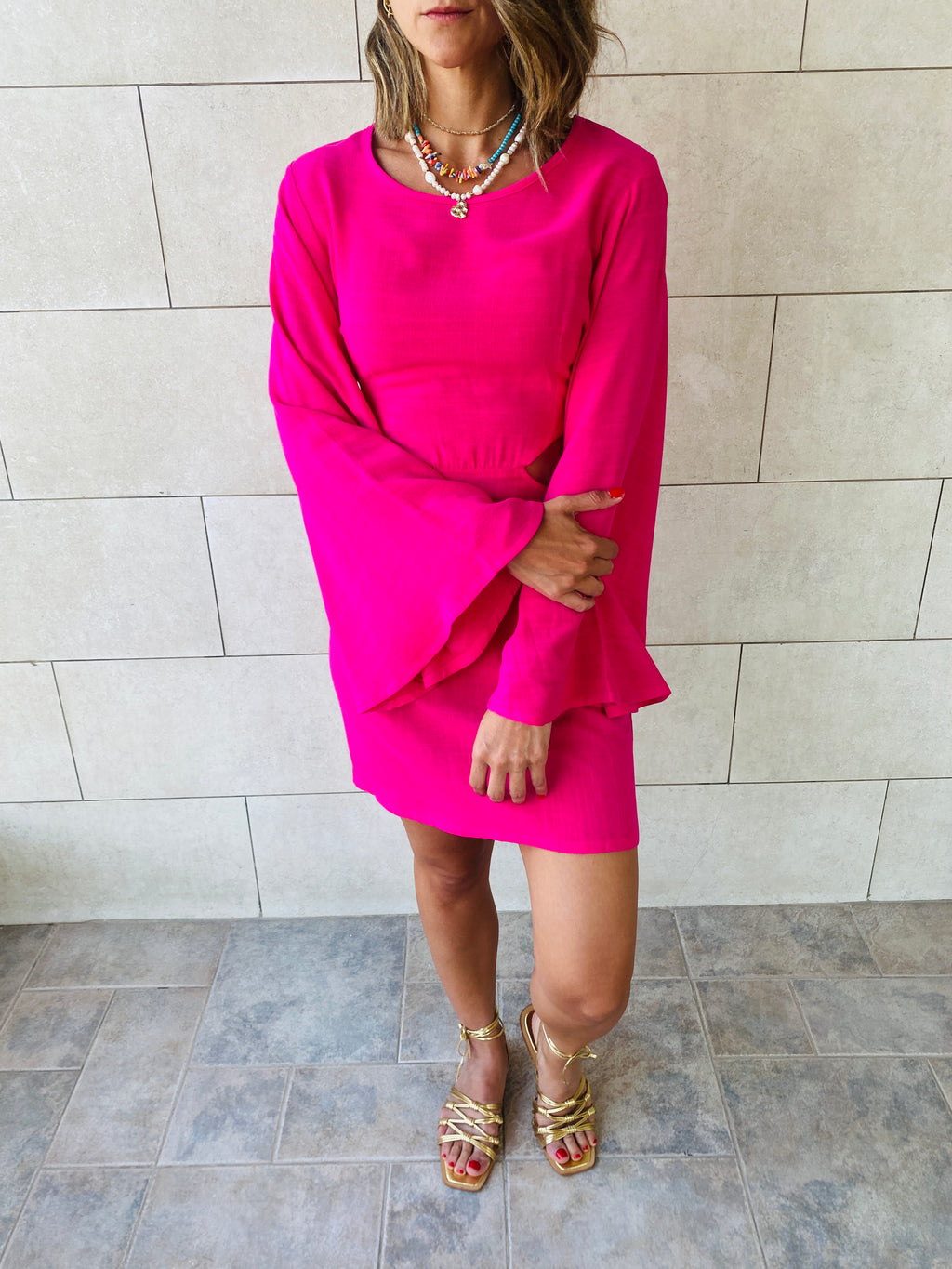 Fuchsia Backless Linen Dress