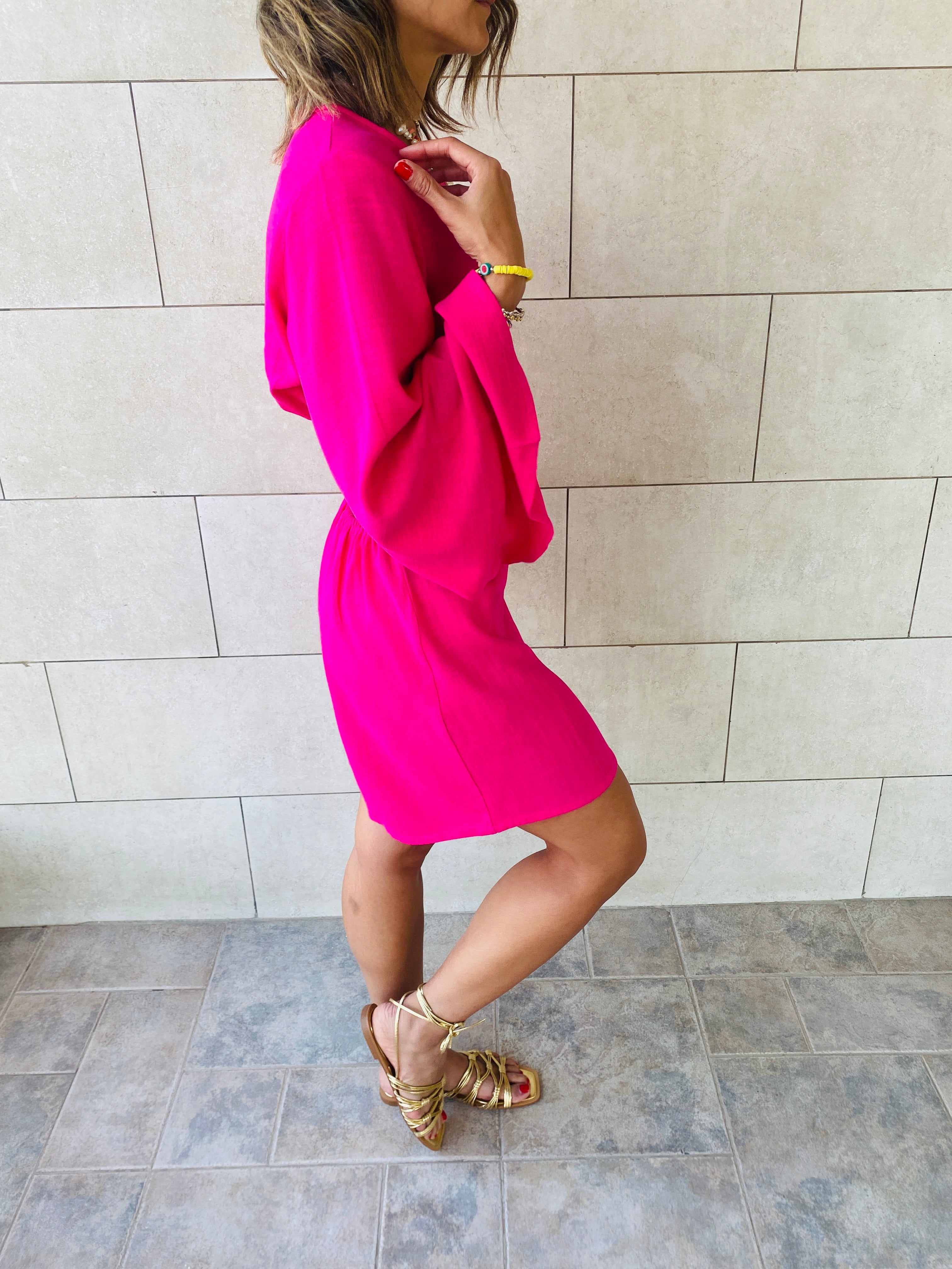 Fuchsia Backless Linen Dress