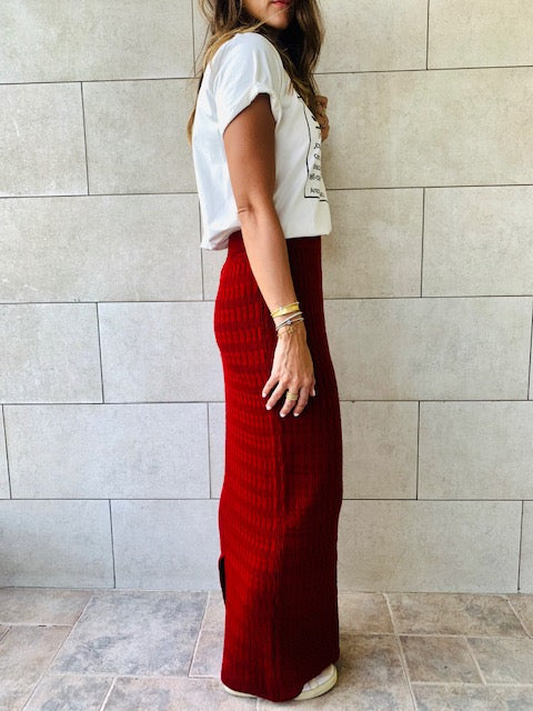 Burgundy Knit Maxi Skirt