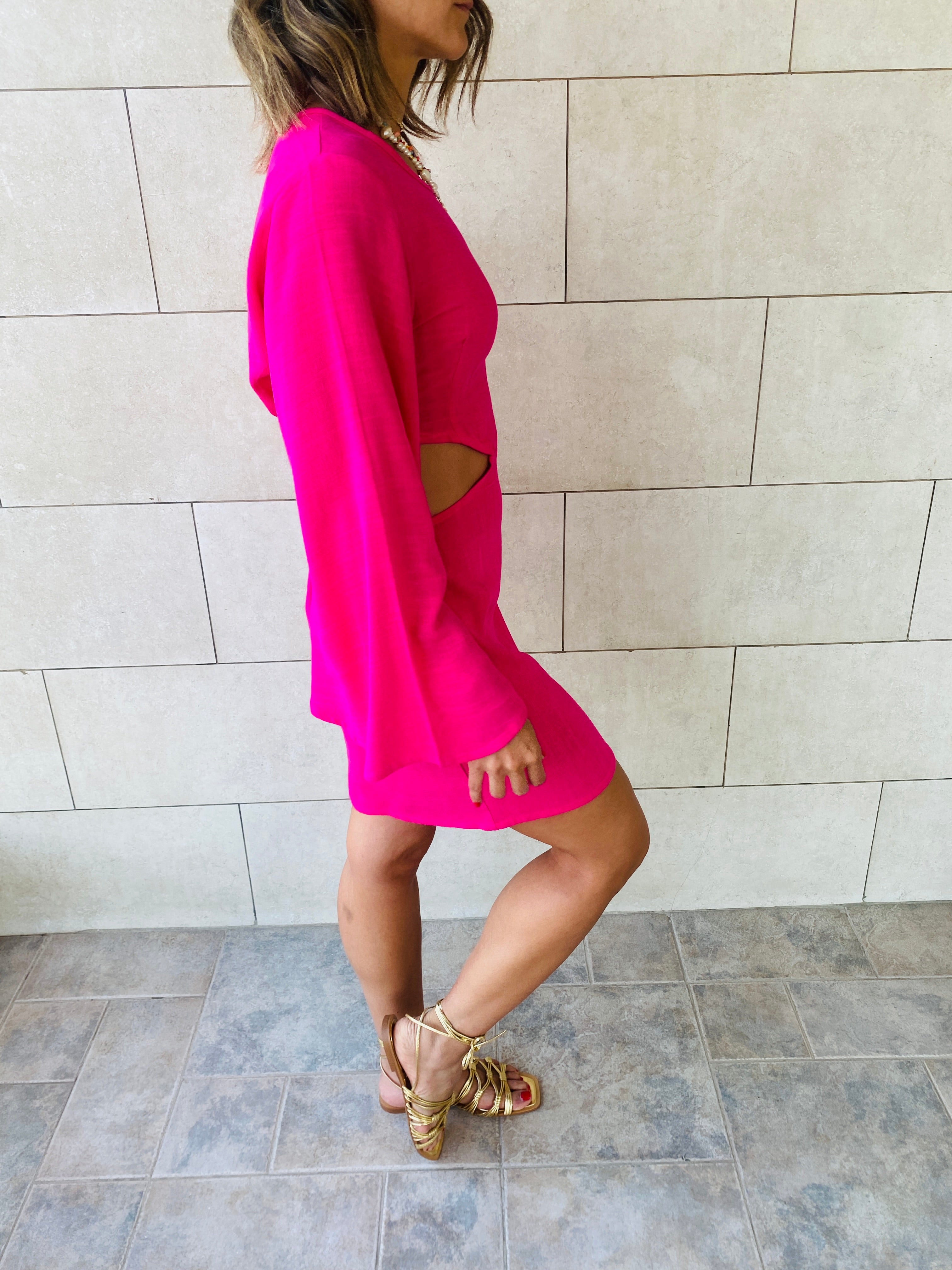 Fuchsia Backless Linen Dress