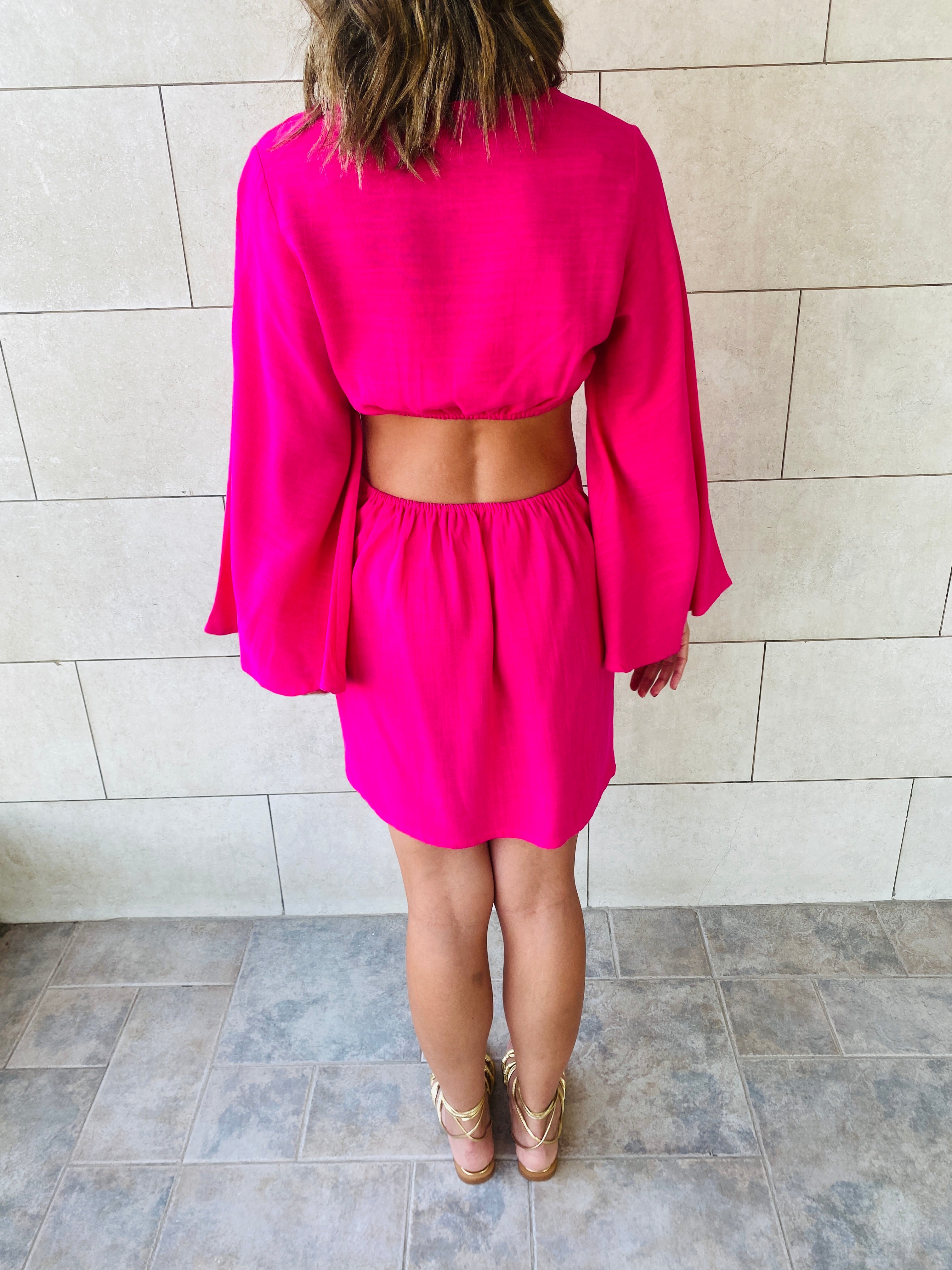 Fuchsia Backless Linen Dress