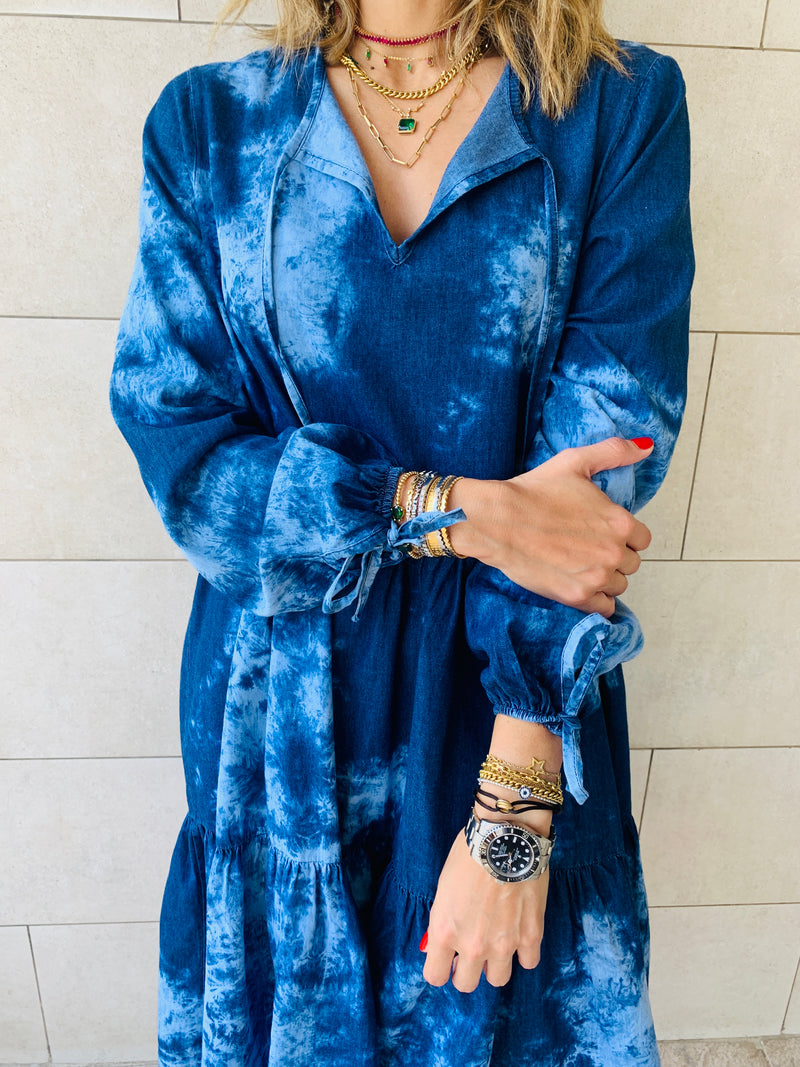 Blue Tie Dye Denim Dress