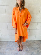 Orange High Low Linen Shirt