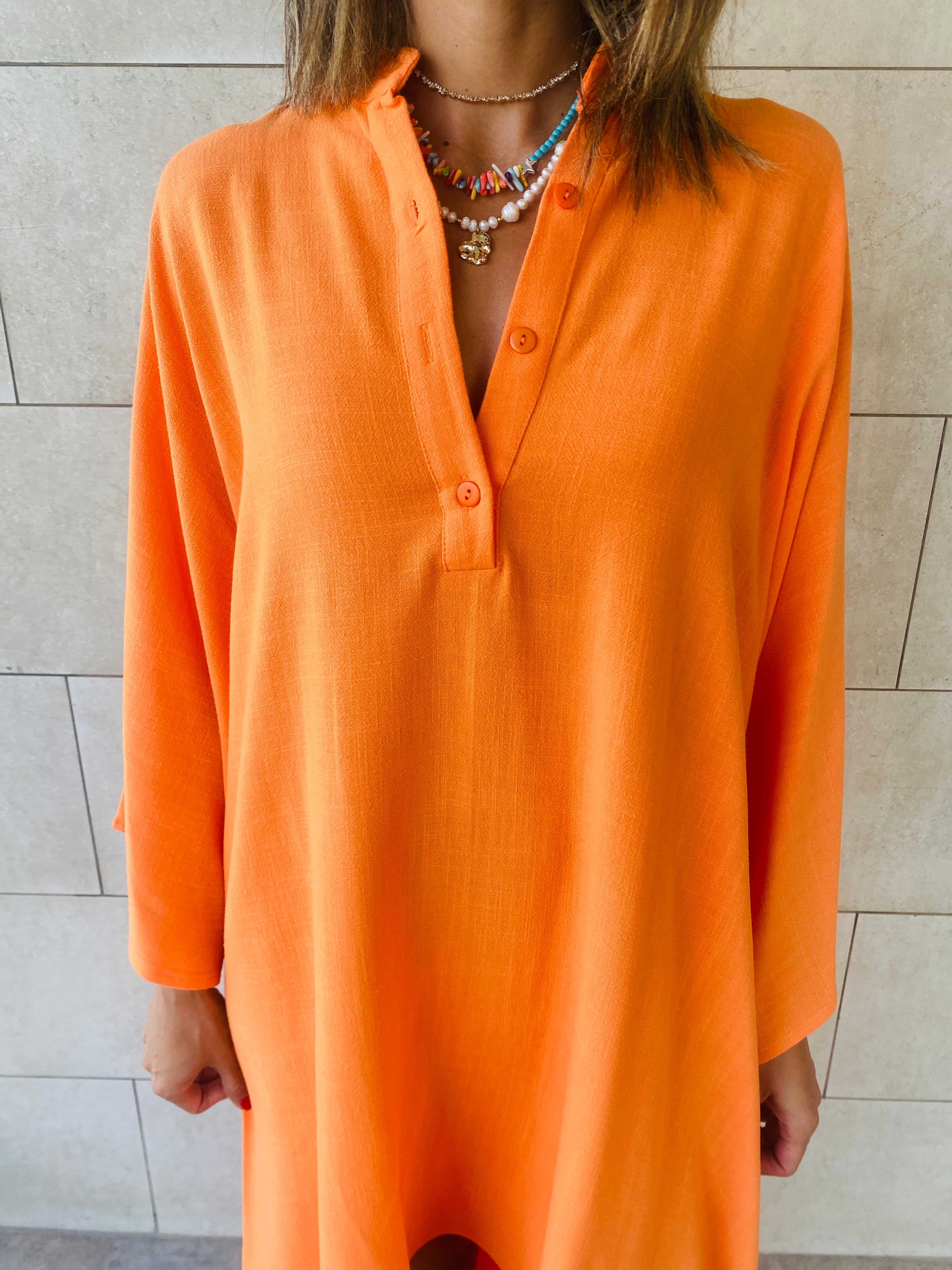 Orange High Low Linen Shirt
