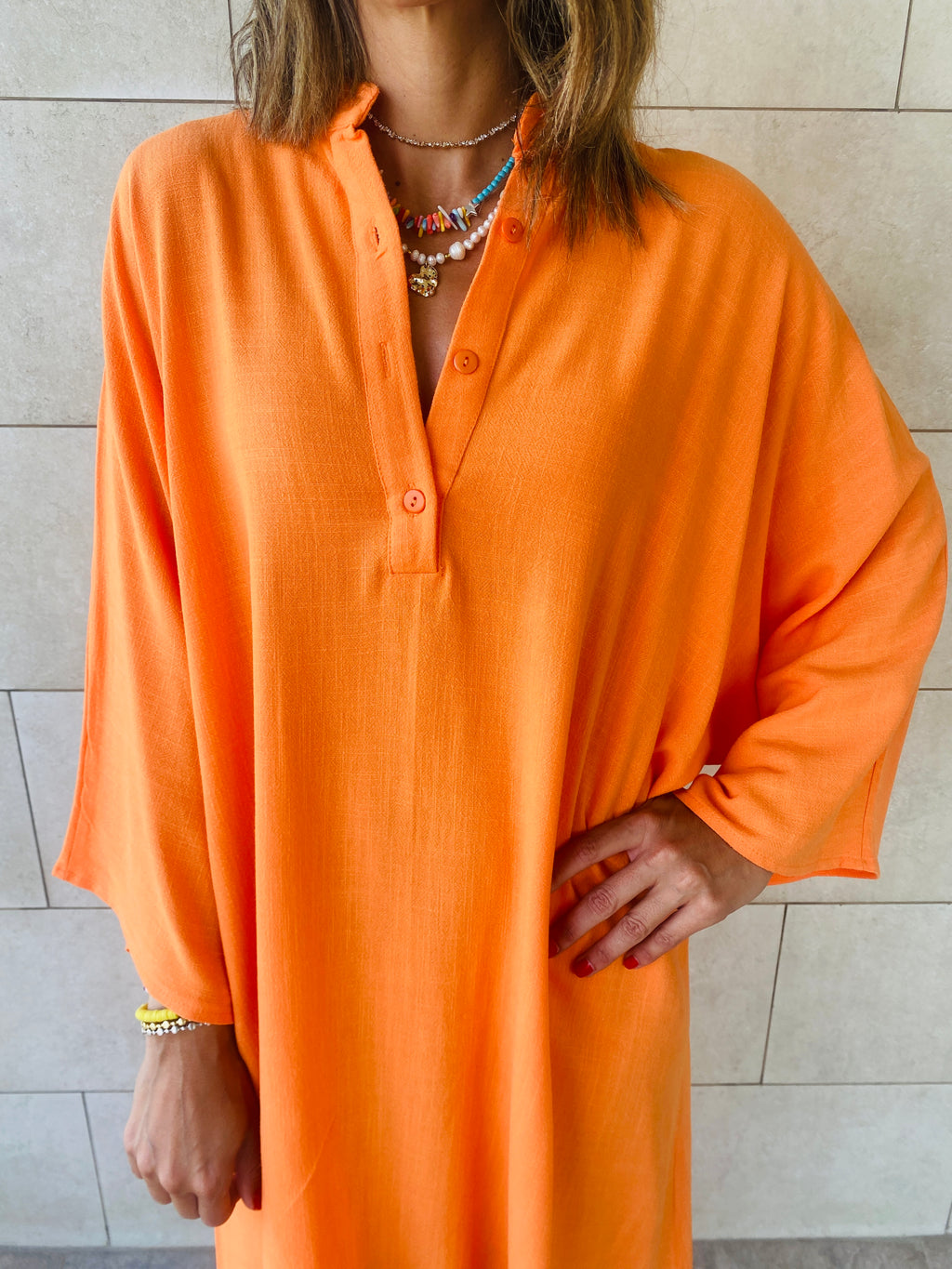 Orange High Low Linen Shirt