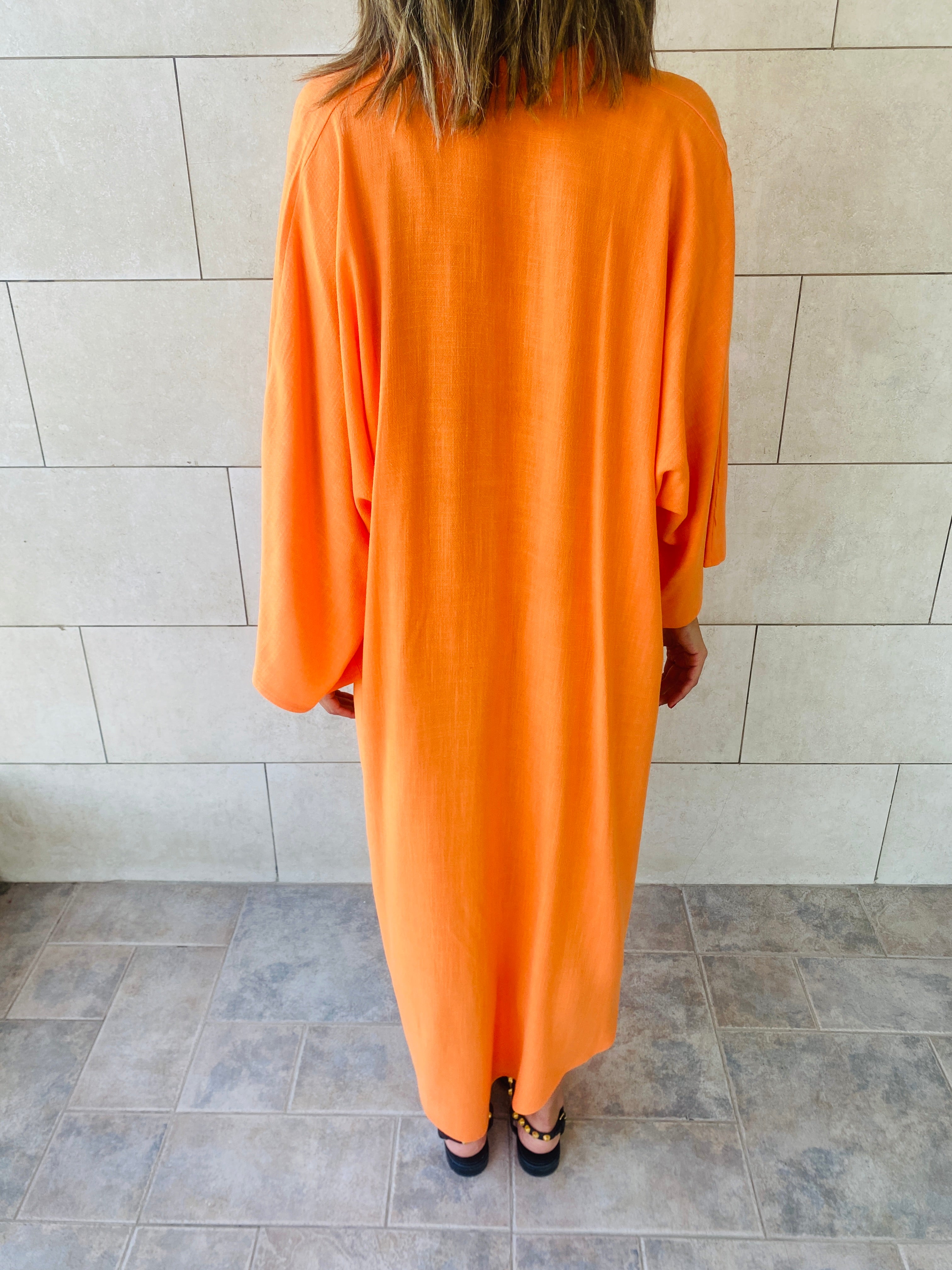 Orange High Low Linen Shirt
