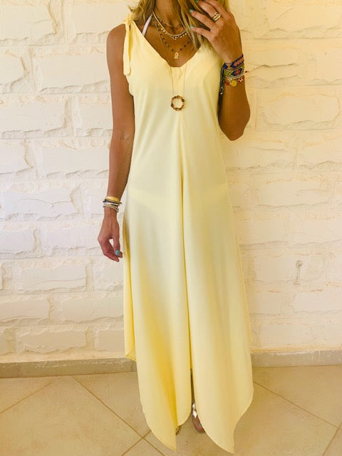 Yellow Shoulder Tie Dress