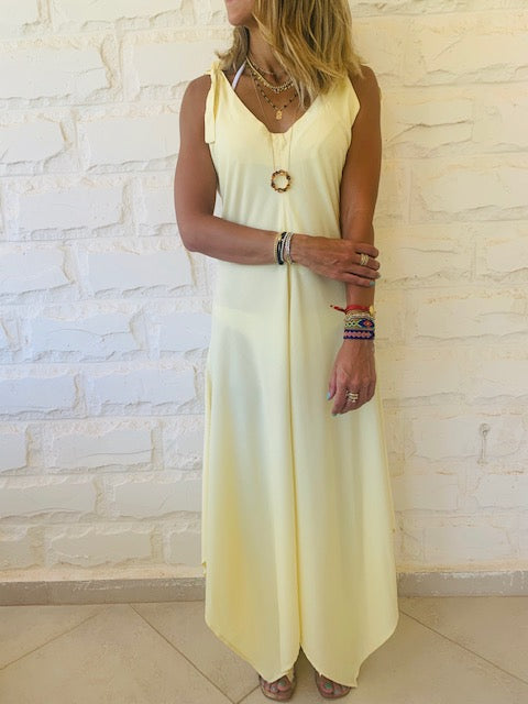 Yellow Shoulder Tie Dress