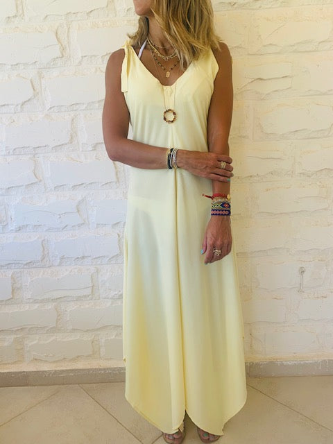 Yellow Shoulder Tie Dress