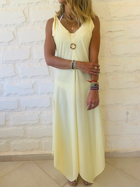 Yellow Shoulder Tie Dress