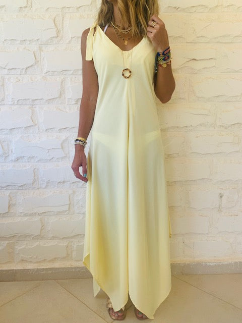 Yellow Shoulder Tie Dress