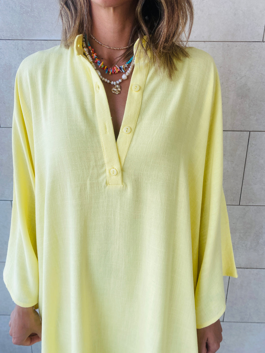 Yellow High Low Linen Shirt