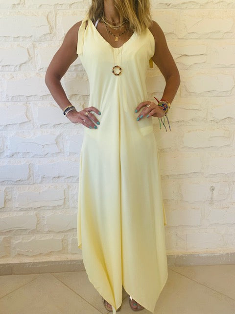 Yellow Shoulder Tie Dress