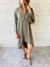 Olive High Low Linen Shirt