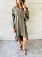 Olive High Low Linen Shirt