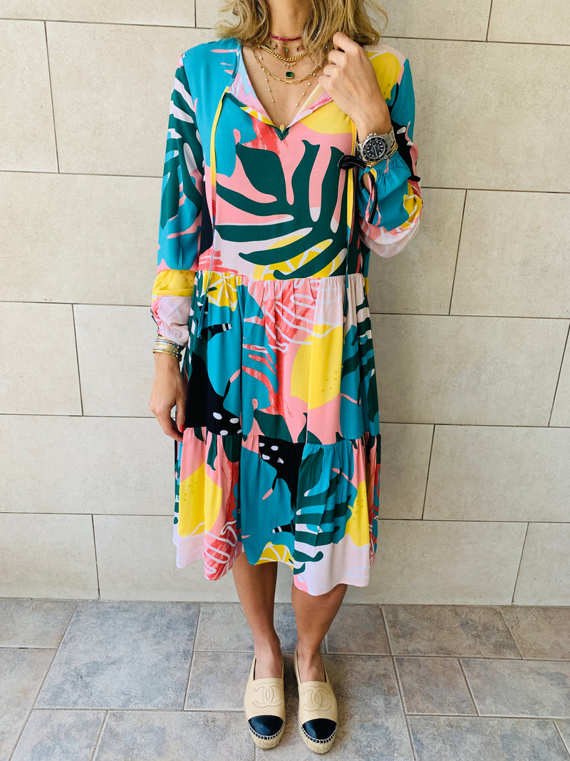 Citrus Printed Tiered Dress