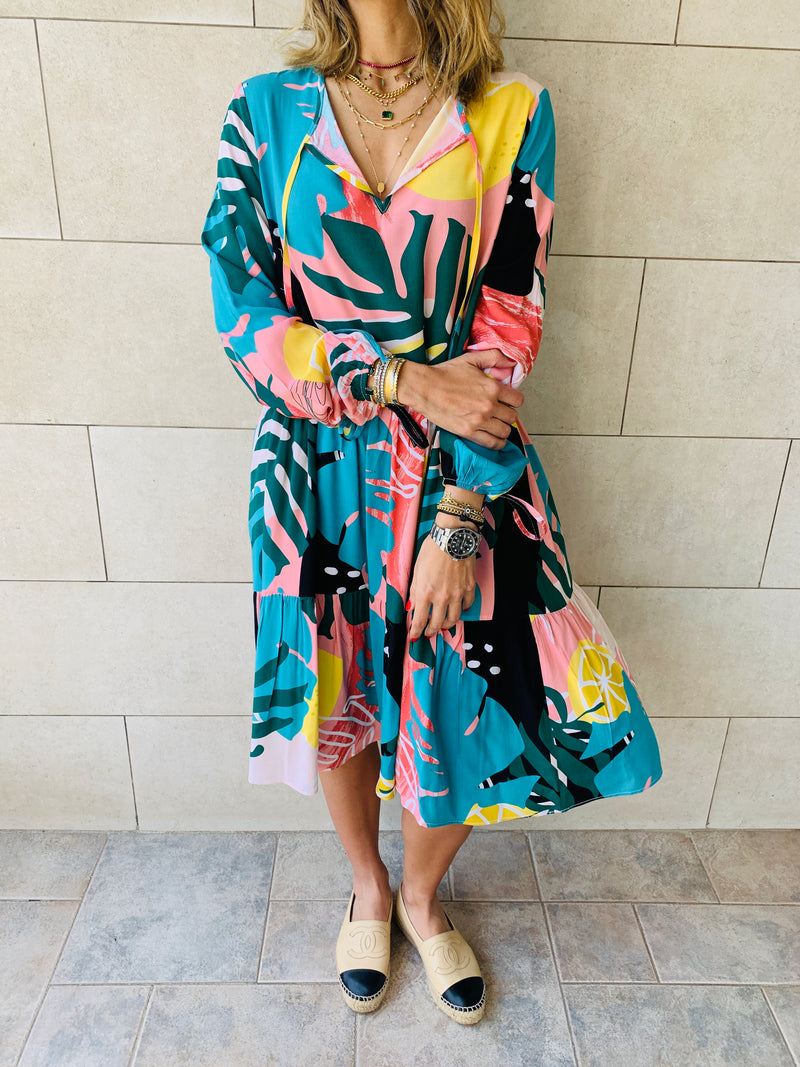 Citrus Printed Tiered Dress