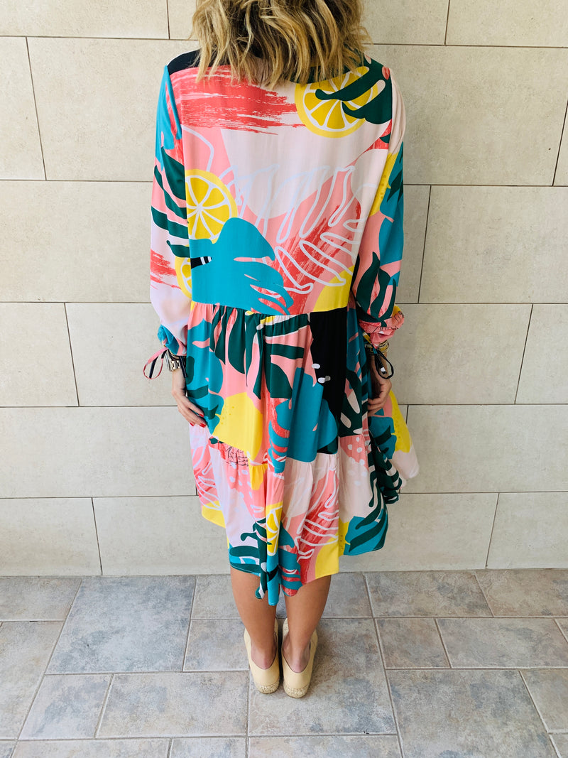 Citrus Printed Tiered Dress
