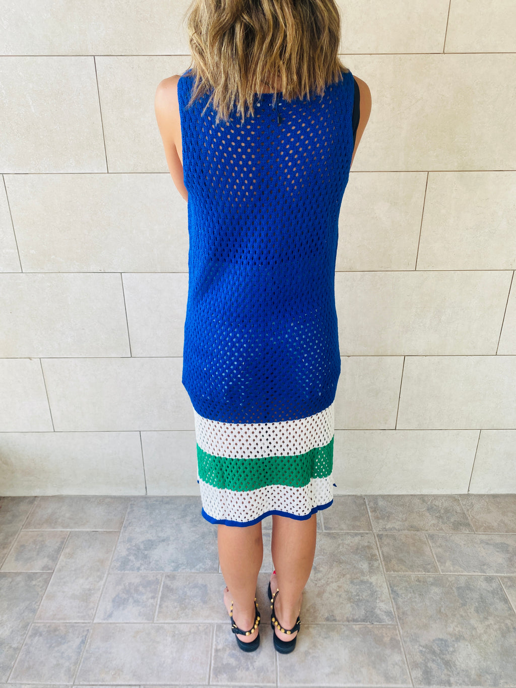 Blue Colorblock Trim Crochet Coverup