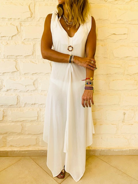 White Shoulder Tie Dress