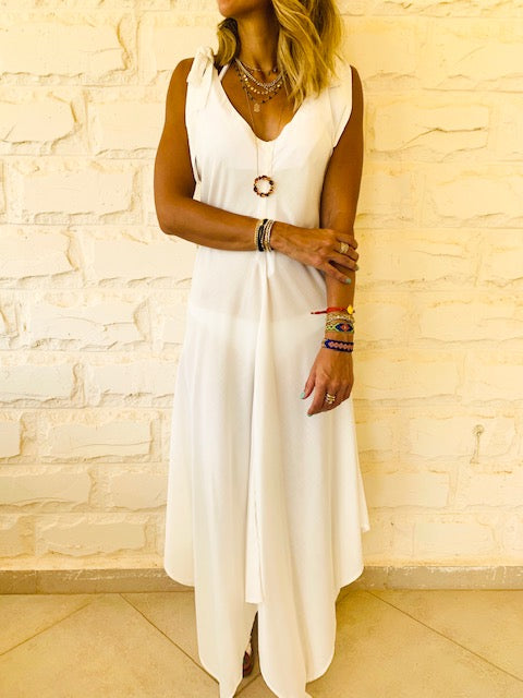 White Shoulder Tie Dress