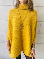 Mustard Cable Knit Poncho